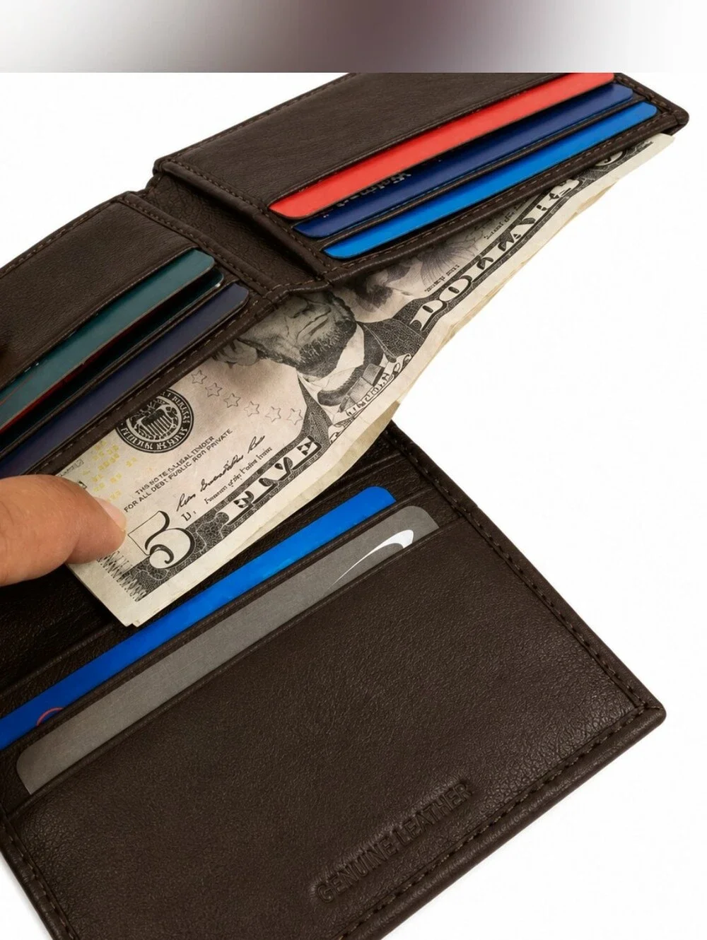 Mens Genuine Leather Trifold L-Fold Brown Rfid Security Wallet
